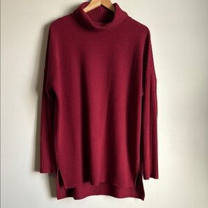 Turtleneck Sweater Time and Tru Medium Maroon Burgundy Ribbed Womens Stretch
